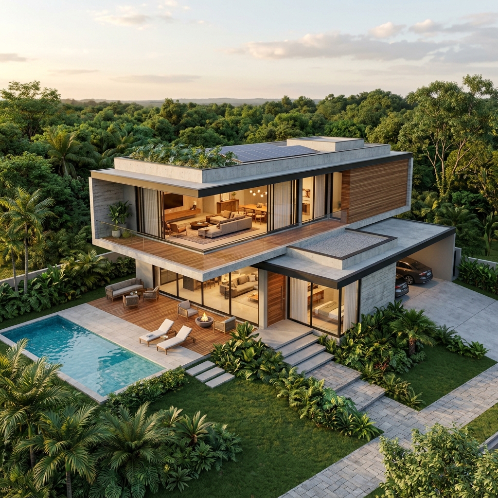 Casa de alto padrão em Navegantes com sistema de automação residencial integrado, iluminação inteligente e painéis de controle modernos.